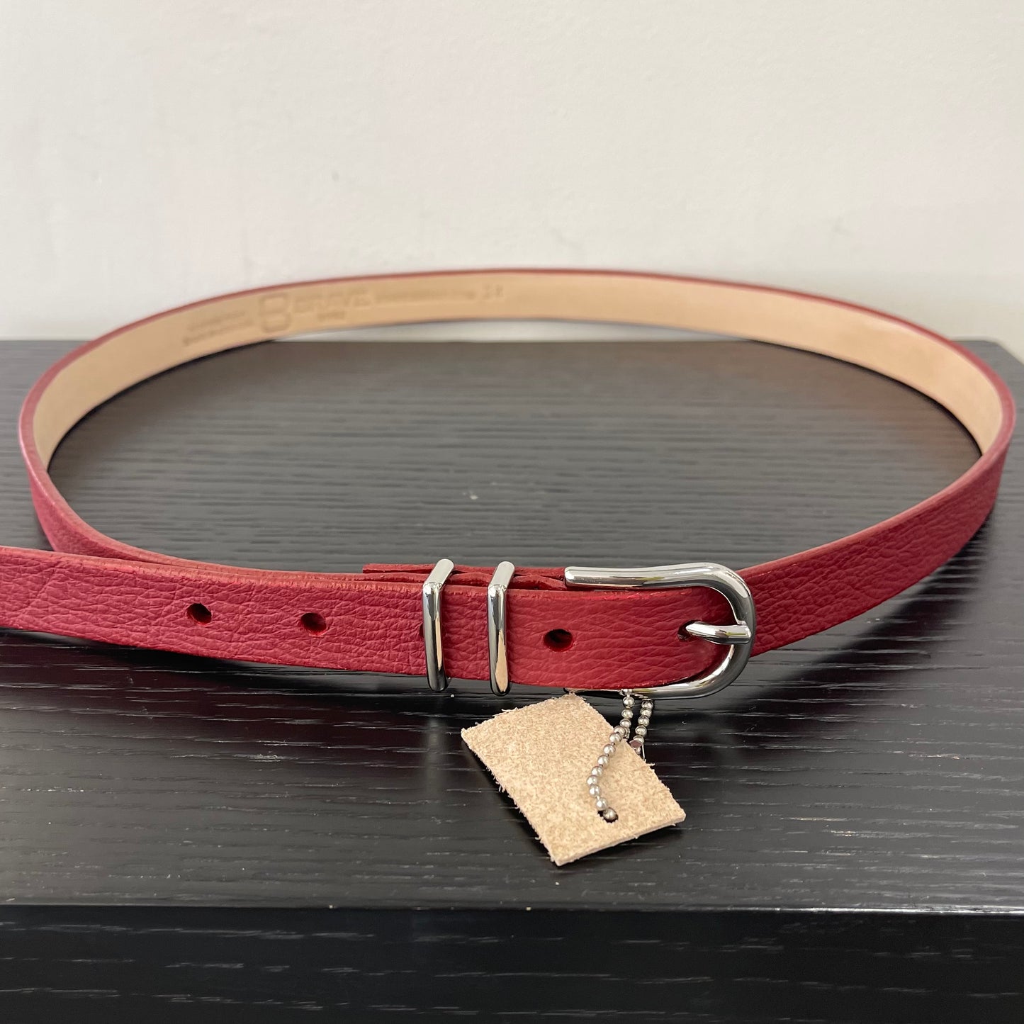 Brave Leather - Julane Belt - Summer Colour Palette - raspberry red italian leather with silver buckle. Made in canada