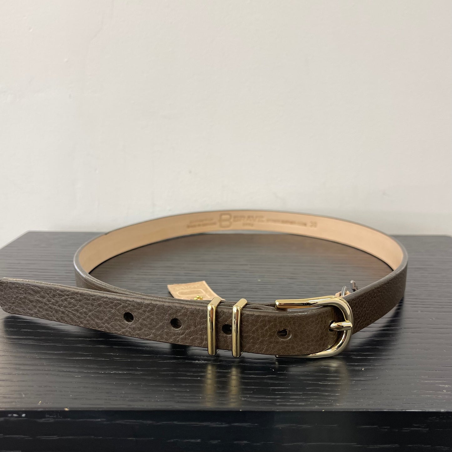 Brave Leather - Julane Belt - Spring Colour Palette - dark olive leather with gold buckle