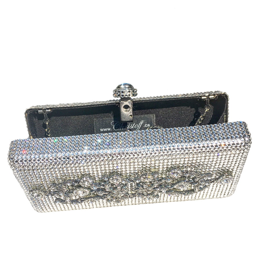 Swarovski Crystal Evening Clutch — Clear Crystal, Silver | Handmade in Canada | W10 — one of a kind Swarovski crystal, handmade in Canada by W10 Colours