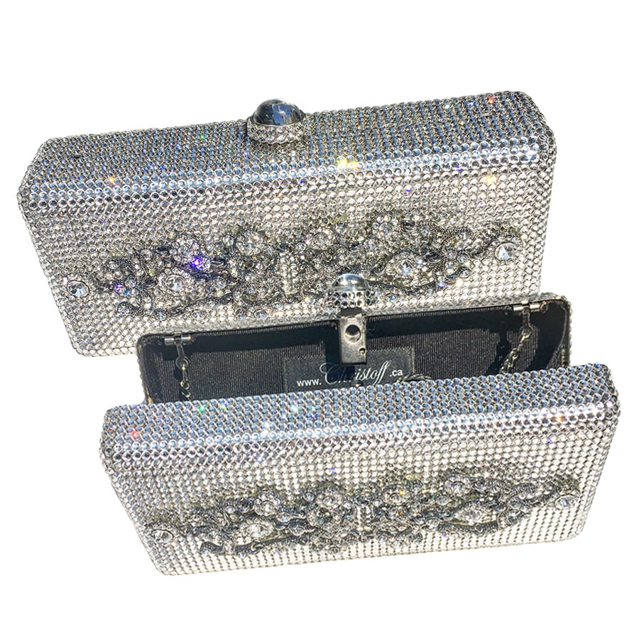 Swarovski Crystal Evening Clutch — Clear Crystal, Silver | Handmade in Canada | W10 — one of a kind Swarovski crystal, handmade in Canada by W10 Colours