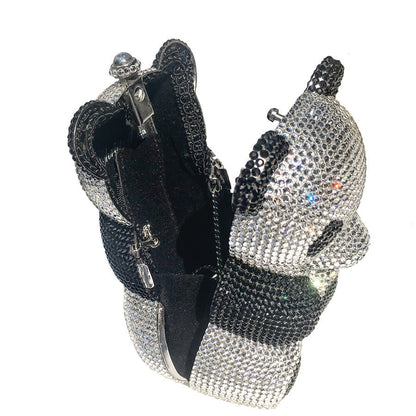 Swarovski Crystal Evening Clutch (Panda Bear) — Jet Black And Crystal, Silver | Handmade in Canada | W10 — one of a kind Swarovski crystal, handmade in Canada by W10 Colours