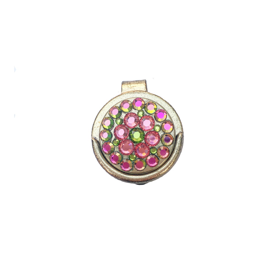 Swarovski Crystal Golf Ball Marker with Visor Clip, gold finish, Swarovski crystal, made in Canada