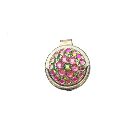 Swarovski Crystal Golf Ball Marker with Visor Clip, gold finish, Swarovski crystal, made in Canada
