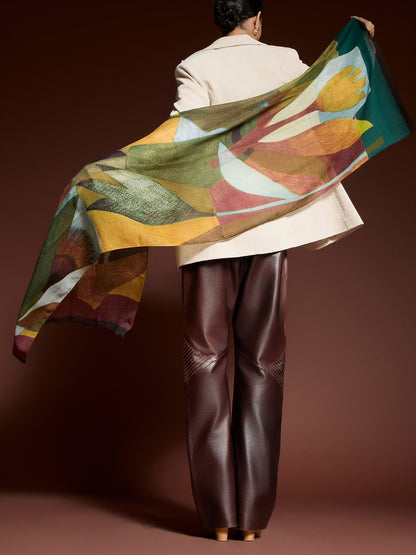 Barbieri Botanical Collage Wool Scarf