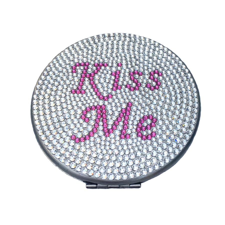 Swarovski Crystal Compact Mirror (Kiss Me) — Fuchsia, Silver | Handmade in Canada | W10 — one of a kind Swarovski crystal, handmade in Canada by W10 Colours