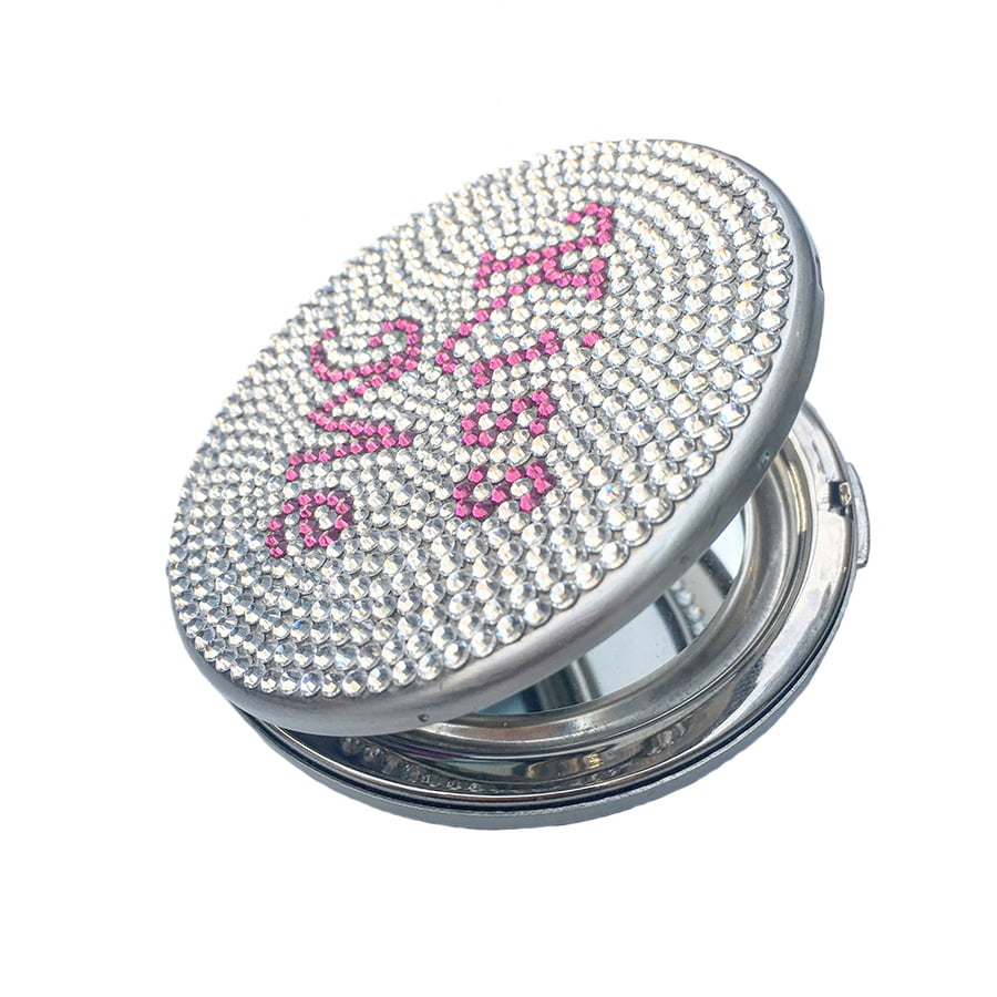 Swarovski Crystal Compact Mirror (Kiss Me) — Fuchsia, Silver | Handmade in Canada | W10 — one of a kind Swarovski crystal, handmade in Canada by W10 Colours