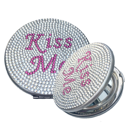 Swarovski Crystal Compact Mirror (Kiss Me) — Fuchsia, Silver | Handmade in Canada | W10 — one of a kind Swarovski crystal, handmade in Canada by W10 Colours
