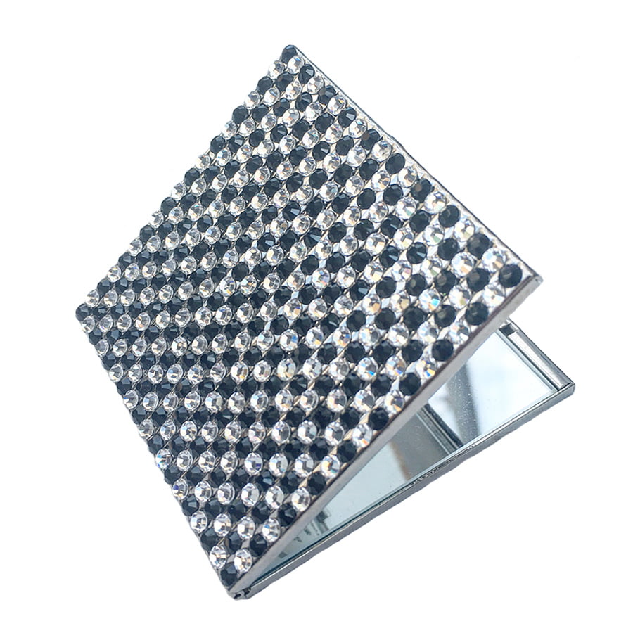 Swarovski Crystal Compact Mirror — Jet, Silver | Handmade in Canada | W10 — one of a kind Swarovski crystal, handmade in Canada by W10 Colours