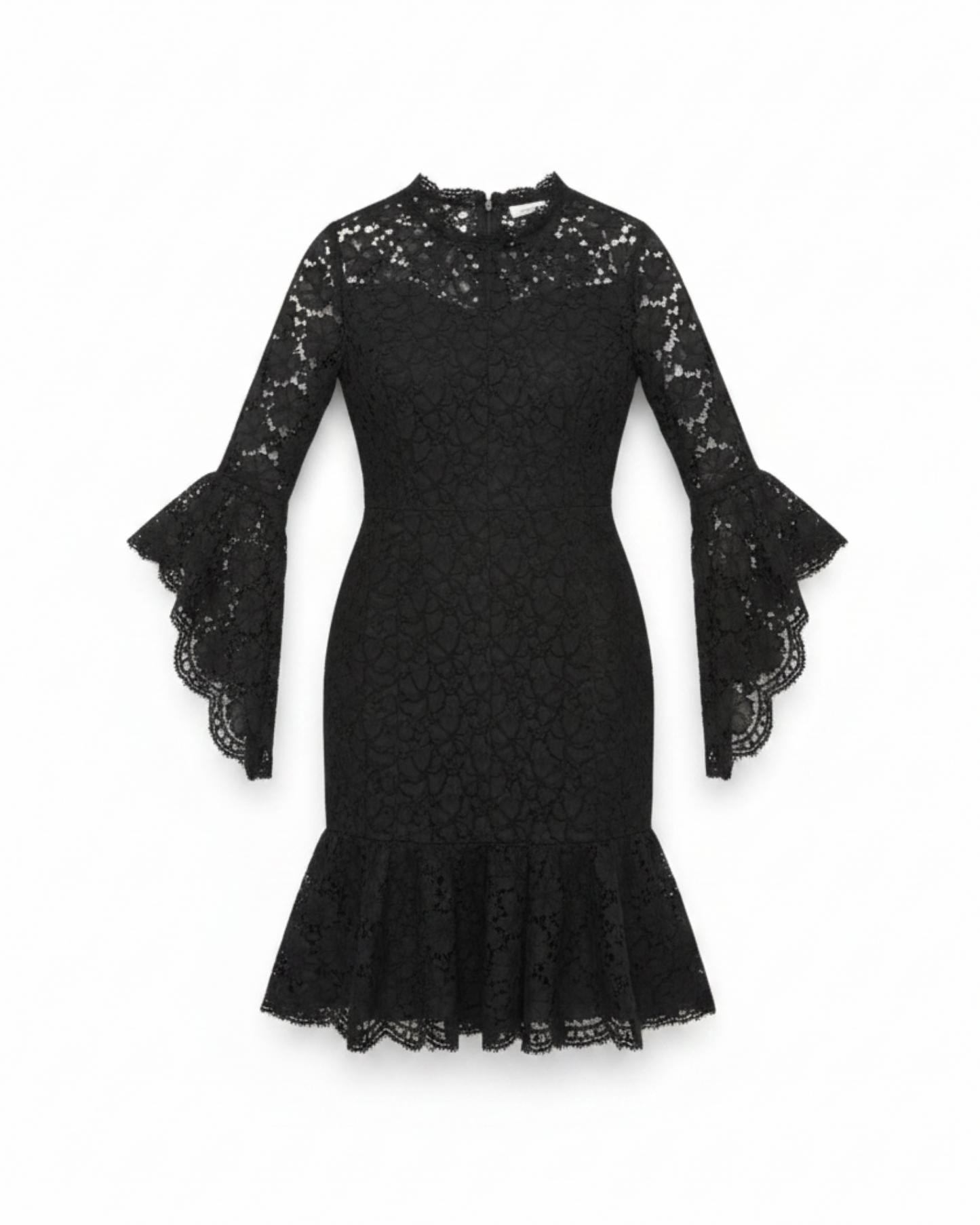 Soléne Fan Sleeve Midi Dress in Lace & Silk