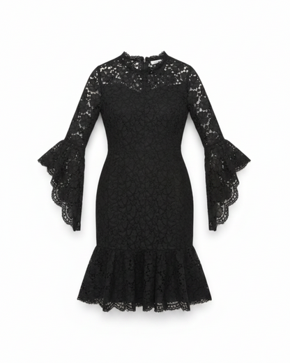 Soléne Fan Sleeve Midi Dress in Lace & Silk