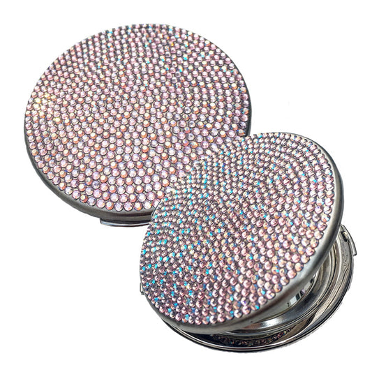Swarovski Crystal Compact Mirror — Light Rose, Silver | Handmade in Canada | W10 — one of a kind Swarovski crystal, handmade in Canada by W10 Colours