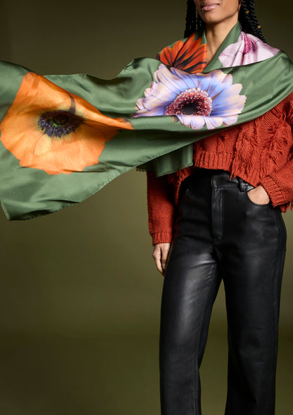 Flower Twill Silk Scarf